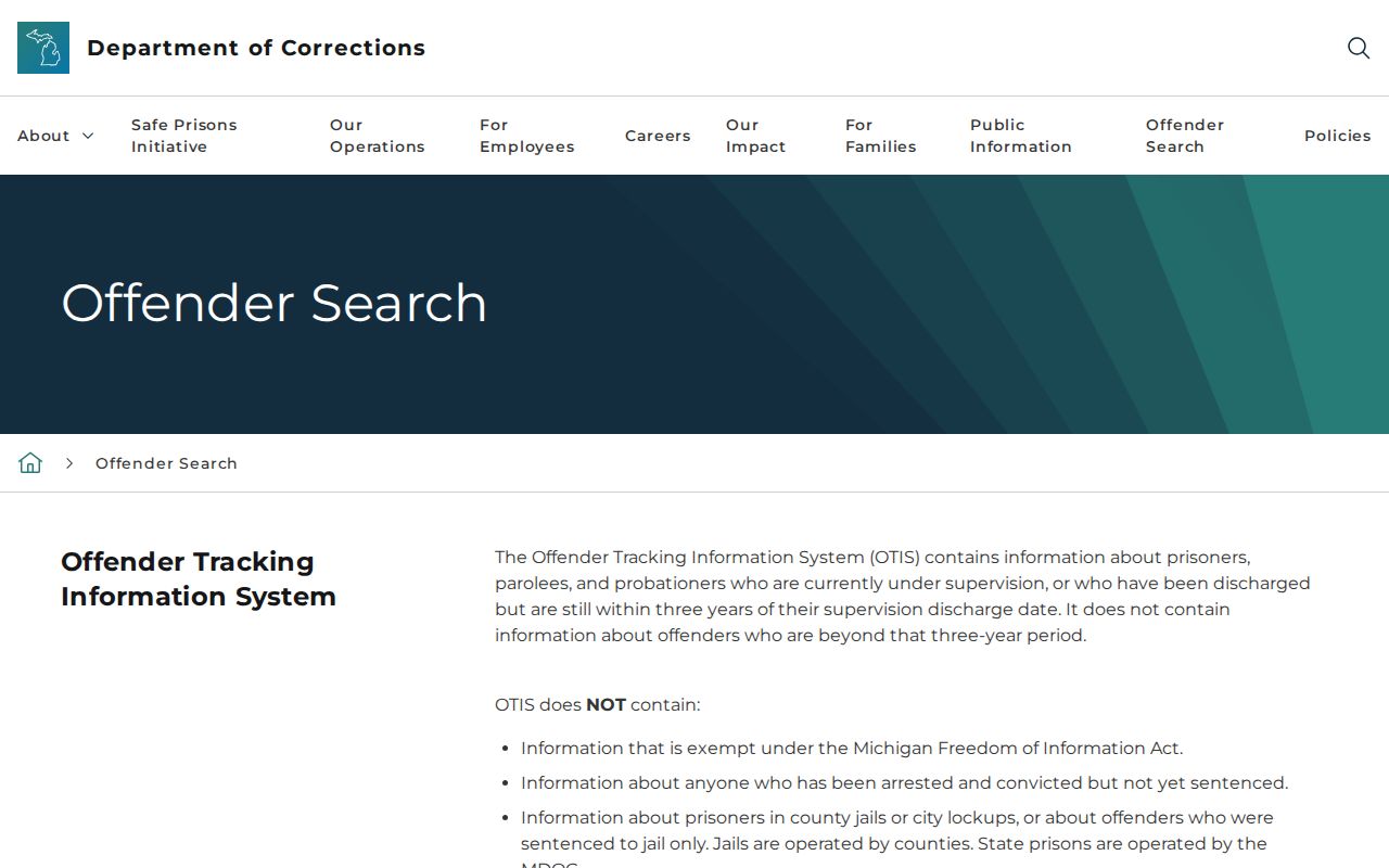 Michigan OTIS search for Clare County released inmate records